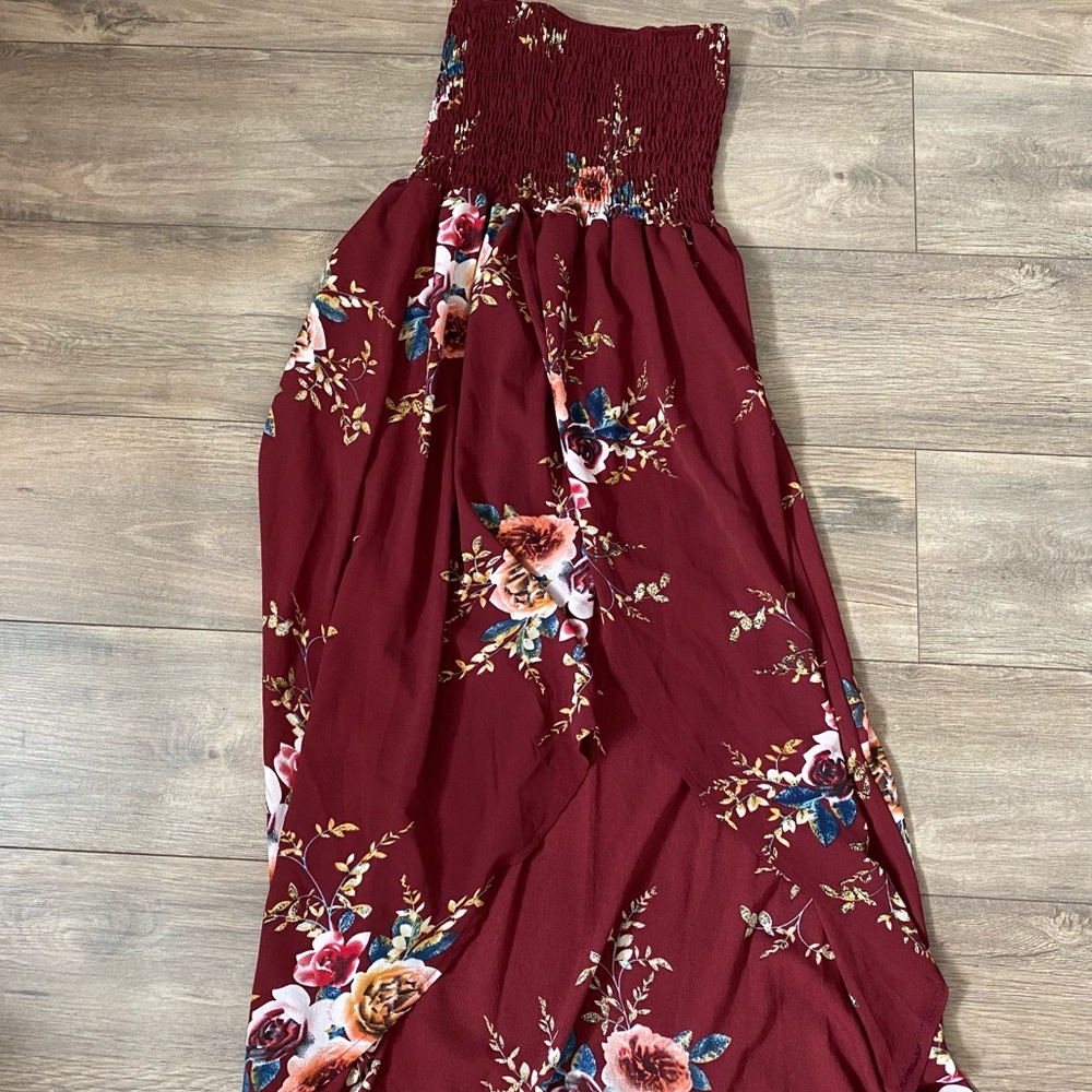 High low strapless maxi dress